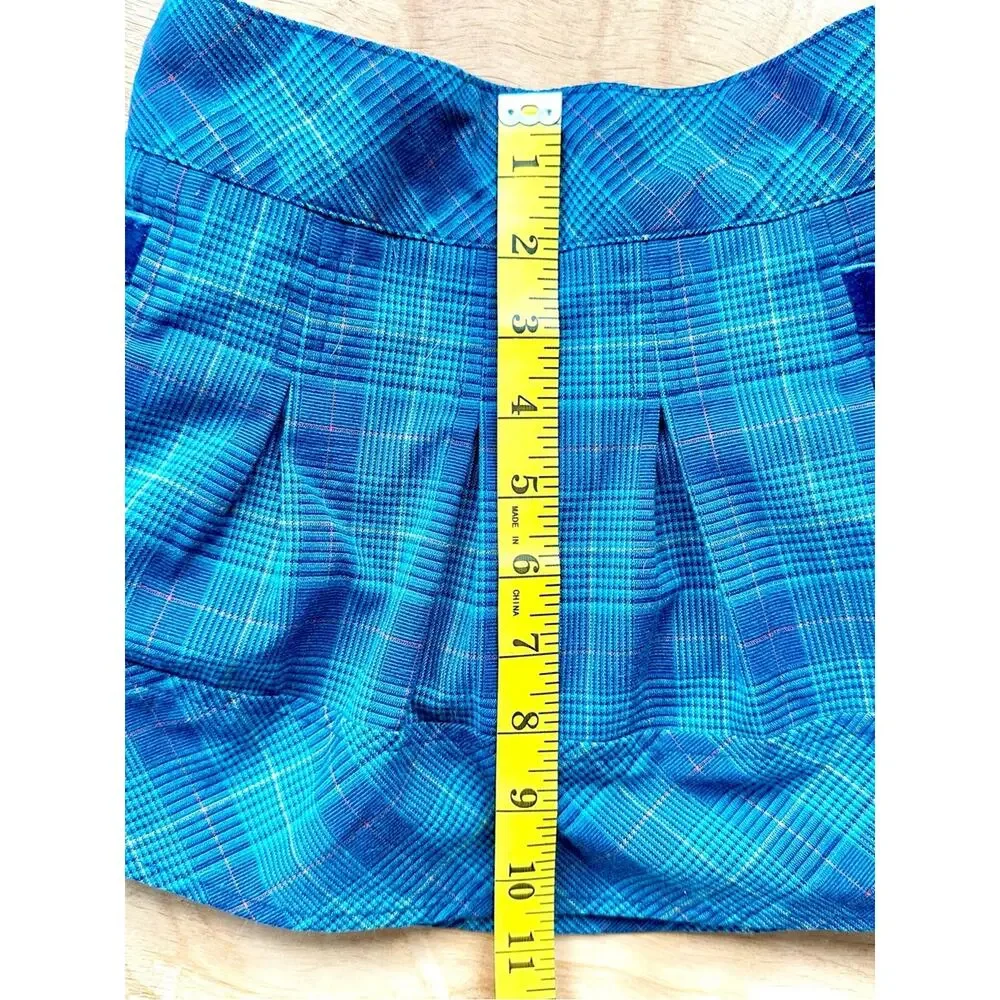 Cherokee Girls 6/6X Blue Plaid Pleated Skort Y2K Preppy Velvet Buckles